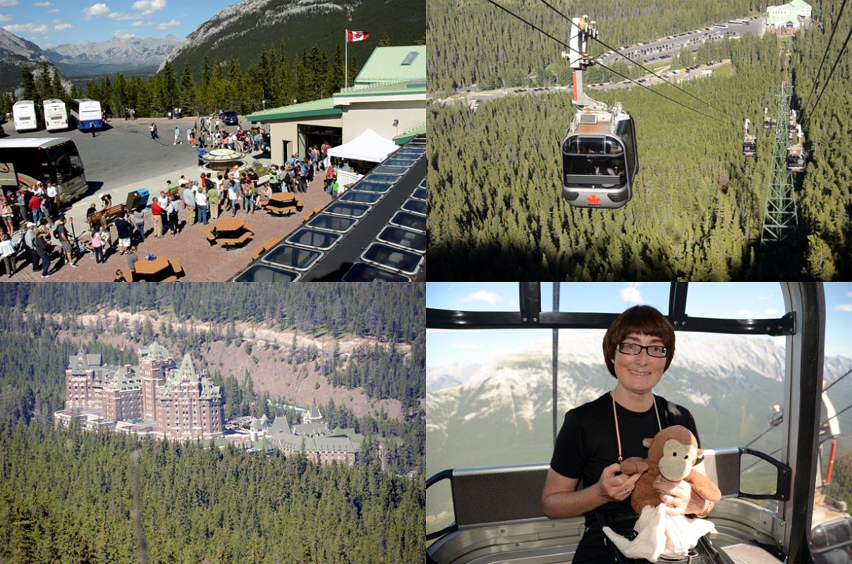 03 Banff Gondola Leaving Station, View Of Banff Springs Hotel, Charlotte Ryan and Dangles Inside Gondola